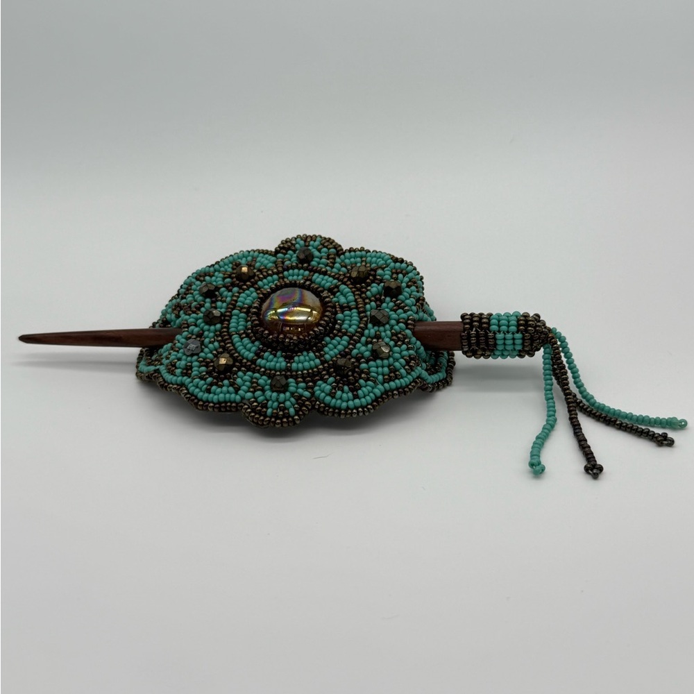Beaded Stick Barrette in turquoise